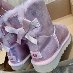 New UGG glisten pink mini bailey boots bow size 6 Eu 37 