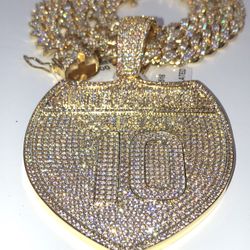 Men's Iced Out Created Diamond 14k Gold Finish INTERSTATE-10 Pendant with Fully iced Out CUBAN Chain
