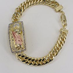 Pulsera San Judas oró laminado 14k/bracelet Saint Jude Gold plated 