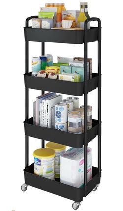 4-Tier Rolling Storage Cart Black