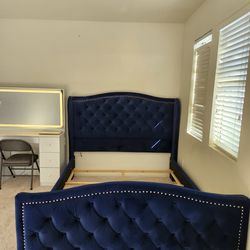 Beautiful blue velvet queen bed frame