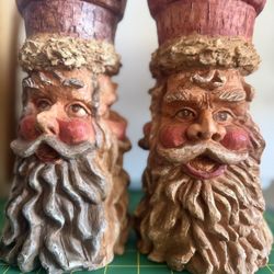 Hand Carved Santa Candle Holders 