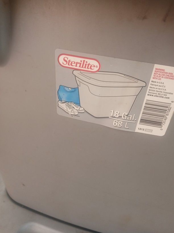 Four Sterlite 18 Gallon Grey Plastic Storage Totes