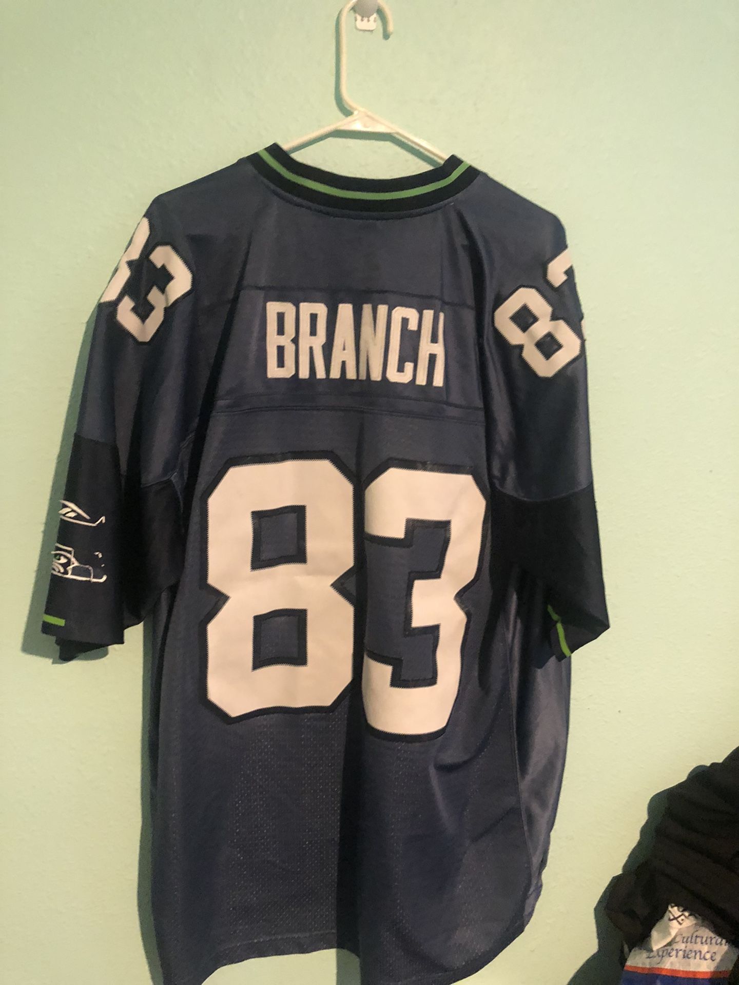 REEBOK NFL Seattle Seahawks Deion Branch #83 Men’s Blue White Jersey size XL