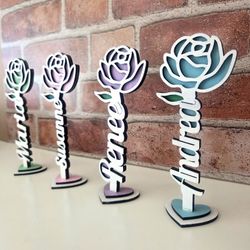 Personalized Name Wooden Rose