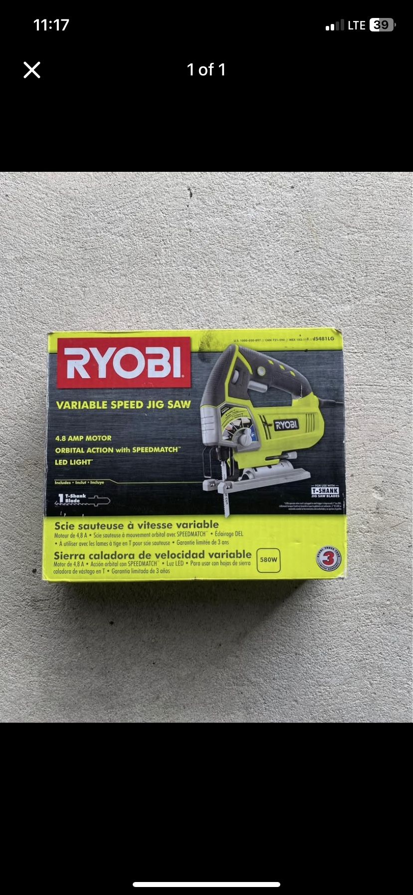 Ryobi 4.8 Amp Corded Variable Speed Orbital Jig Saw