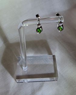 Chrome Diopside White Corundum Rhodium Over Sterling Silver Drop Earrings
