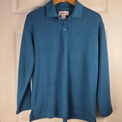 Bechamel Women’s Teal Green Collared Pullover Activewear Top  Long Sleeve M