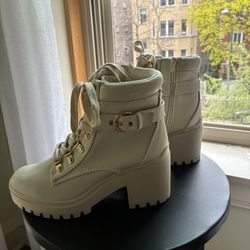 Bone "Wild Pair" Lace-Up Combat Boots with Gold Hardware