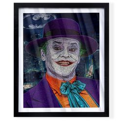 Joker played by jack Nicholson on a black frame