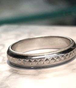 14k White Gold Textured Flat Thin Light Dome Wedding Band