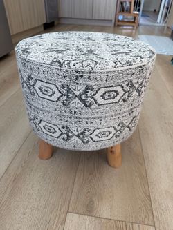 Round Boho Ottoman Footstool with Wooden Legs