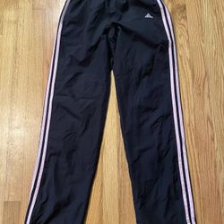 ADIDAS Womens WINDBREAKER TRACK GYM Pants Size SMALL - BLACK PINK STRIPE