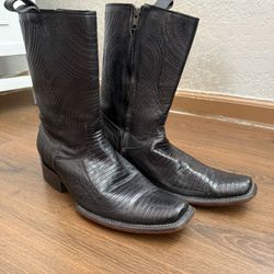 Black Armadillo Boots With Side Zipper For Men