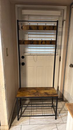 Coat rack shoe storage bench