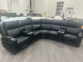 Brand New Black Leather Sectional Sofa with LED AND Speakers and Cup Holders