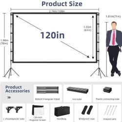 Projector Screen with Stand Portable 120" Foldable ProjectorScreen, 10 Feet Indoor Movie-Screen with Carrying Bag