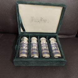 Vintage Neiman Marcus Cobalt Blue Glass /Silver Plate salt and pepper shakers.