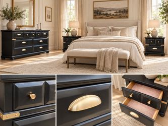 Windsor & Gilt — Refinished Black & Gold 3-Piece Bedroom Set | Dresser + 2 Nightstands