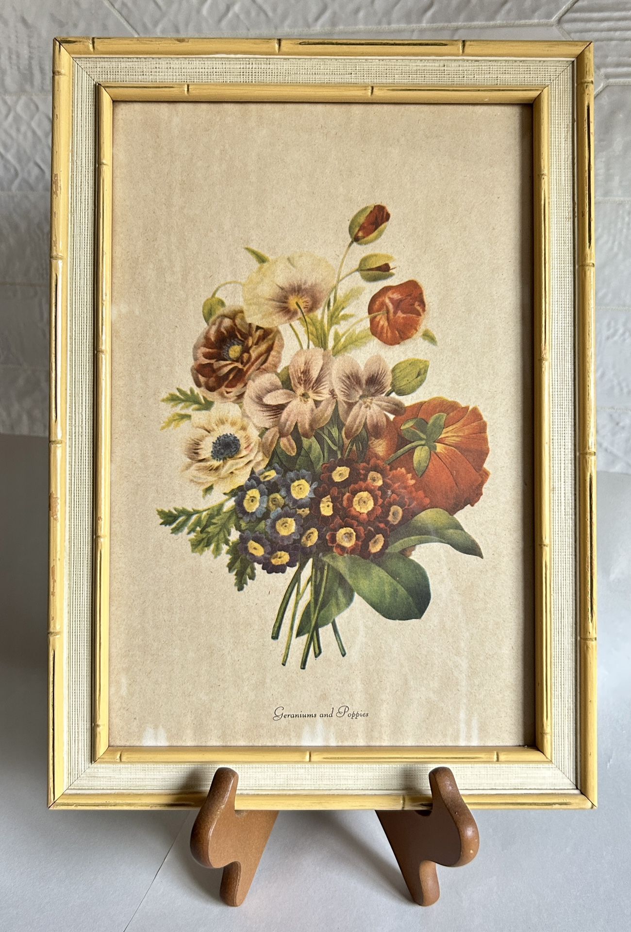 Vintage Framed Botanical Print “Geraniums And Poppies”