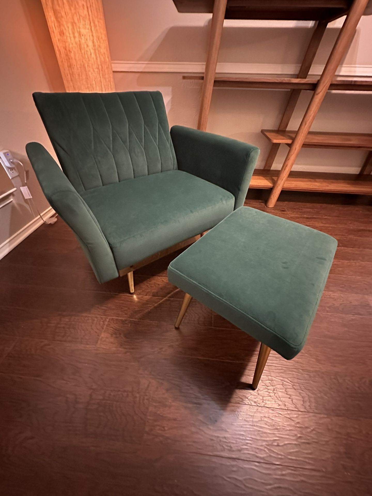 Emerald Green Velvet Reclining Accent Chair & Ottoman 