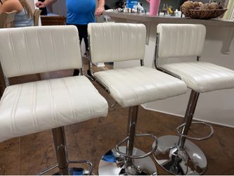 Modern White Adjustable Bar Stools – Set of 3