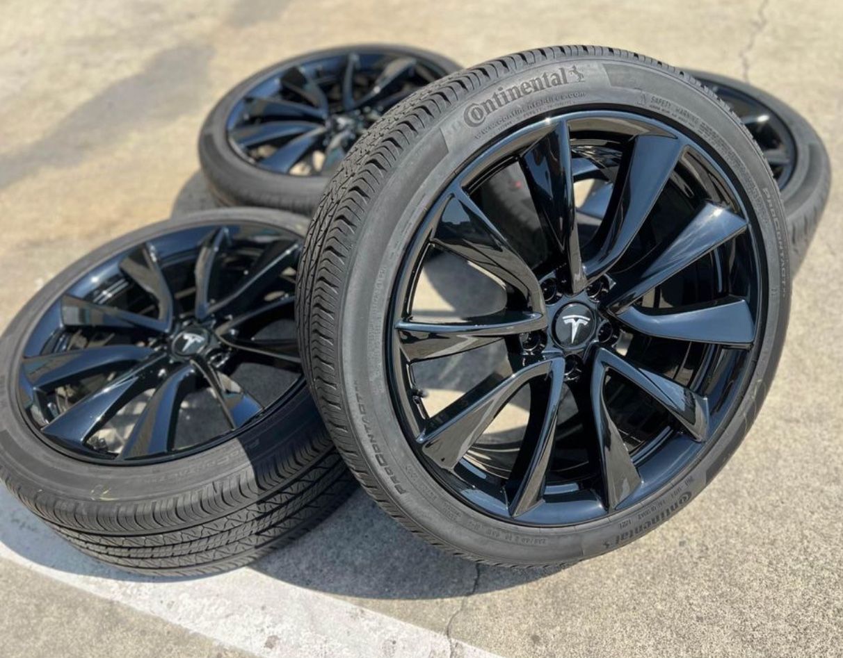 19” OEM Tesla Model 3 Sport Wheels Rims Tires Factory Gloss Black