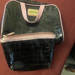 Kenneth Cole Reaction Black and Pink Croc-Embossed make up Bag 