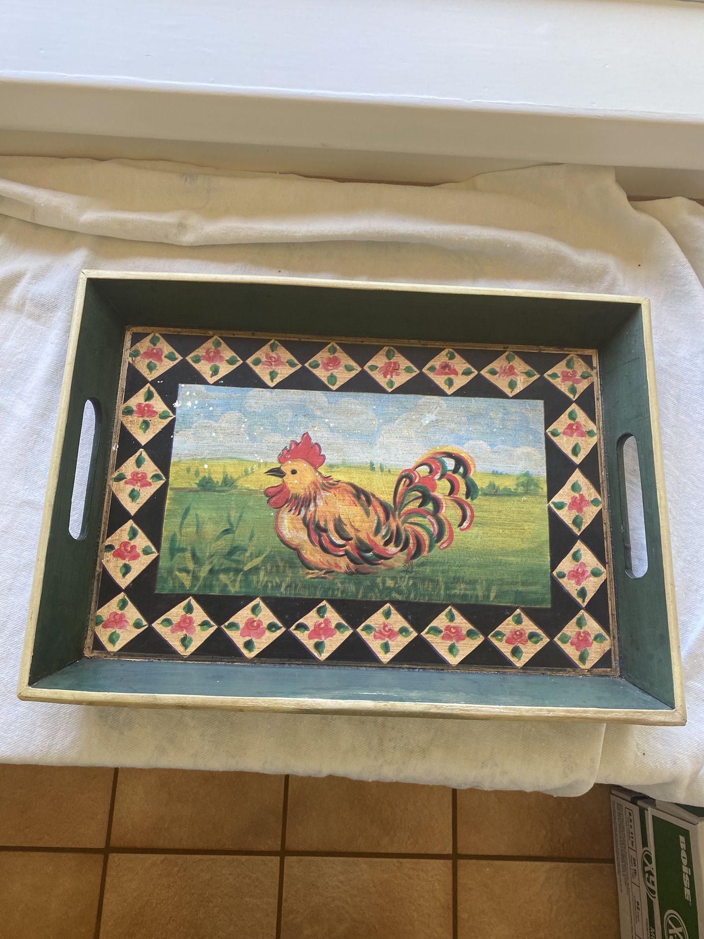 Vintage Rooster Tray. 11” X17”