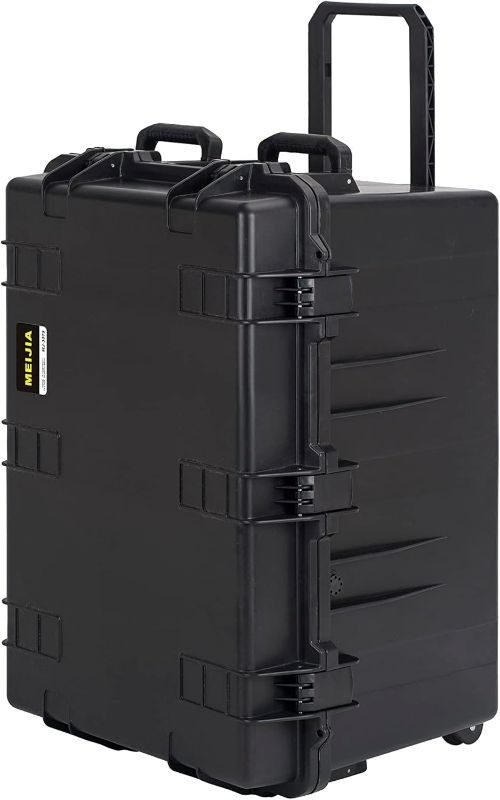 MEIJIA Portable All Weather Waterproof Camera Case,Customizable Fit Foam with Rolling Wheels and Retractable Pull Handle,33.25"X24.4"X19.3"