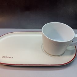 (3) Hearth And Hand Stoneware Cookie Trays/Plates With (3) IKEA Ceramic White Milk Mugs sets.