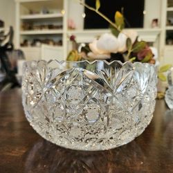Vintage Crystal Bowl With Etched Design