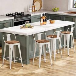 Bar Stools Set of 4 with Back,Arlunar Counter Height Bar Stools Industrial Metal Barstools with Removable Back 26" Kitchen Bar Stools with Wooden Seat