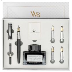 Wordsworth & Black Fountain Pen Gift Set, Includes Ink Bottle, 6 Ink Cartridges, Ink Refill Converter, 4 Replacement Nibs, Premium Package, Journaling
