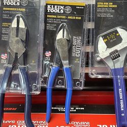 KLEIN TOOLS IRONWORKER ‘S PLIERS PLUS DIAGONAL CUTTERS- ANGLED  HEAD  AND  EXTRA -WIDE JAW ADJUSTABLE  WRENCH ALL 3 $ 79