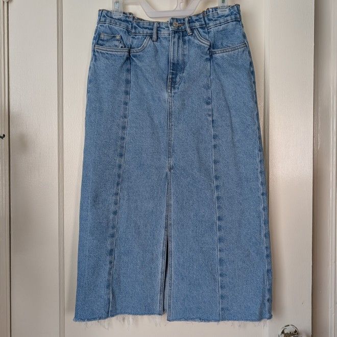 Y2K Zara Denim Cotton Maxi Patchwork Skirt Size Medium Cute Pencil Skirt
