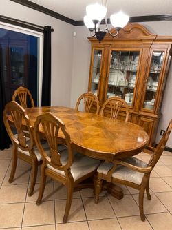 Wood Dining Table with 6 Chairs and China Cabinet and living room set all everything included