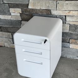 Rounded, Locking Filing Cabinet - White