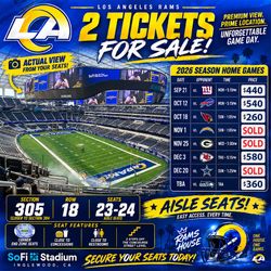 LA Rams 2026 Season Tickets – 2 Seats - Selling fast! Don’t miss out!