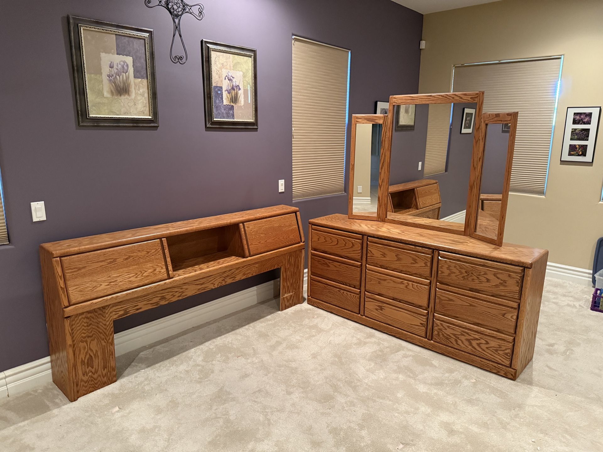 MOVING MUST GO Matching Oak King Bedroom Set: Headboard, Dresser, and Mirror