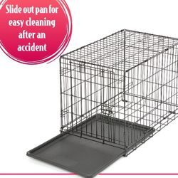 Single Door Folding Metal Wire Dog Crate with Divider and Tray, Black, 30"