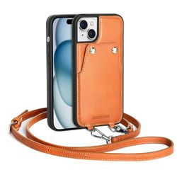    Genuine Leather Crossbody Wallet Case For IPhone 15 Plus 6.7