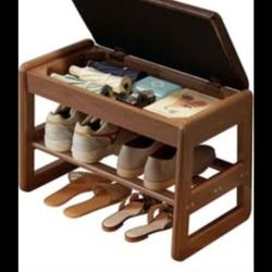 BRAND NEW..Small Shoe Bench with Leather Cushion,2 Tiers Shoe Rack Bench