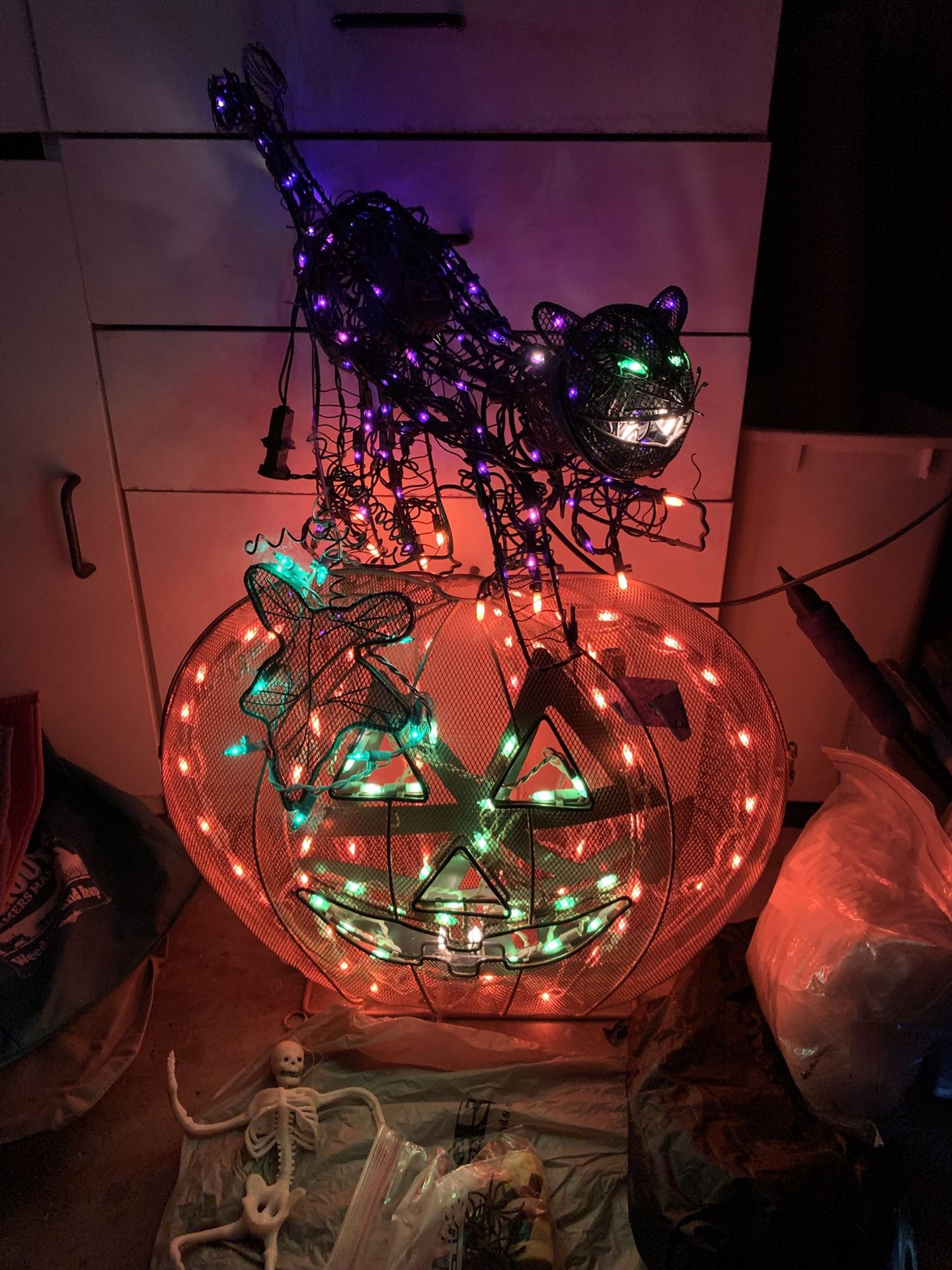 Halloween Lighted Pumpkin & Cat Decoration 