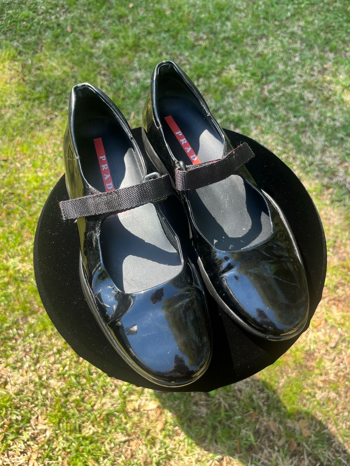 Prada Black Patent Leather Sport Mary Jane Ballet Flats