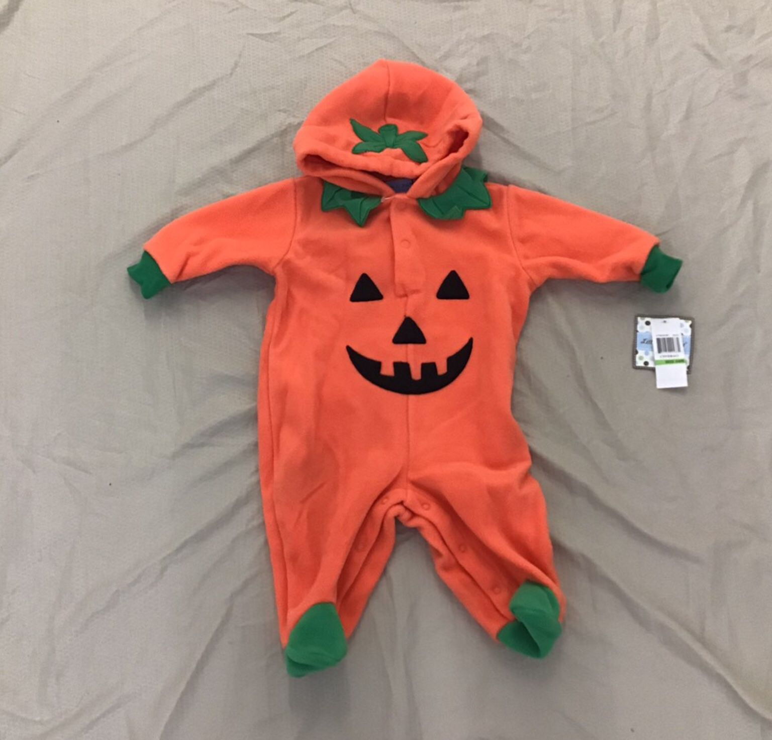NWT 3-6m Little Orange Halloween Pumpkin Bodysuit One Piece Soft Fleece