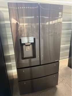 LG French door dark stainless steel refrigerator
