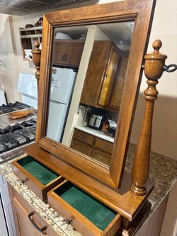 Wooden Tabletop Jewelry Box with Mirror
