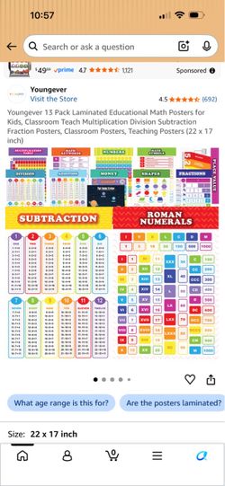 13 Pack Laminated Educational Math Posters for Kids