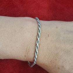 Italian Solid Sterling Silver Rope Link Chain Bracelet 925 Silver Chain UNISEX